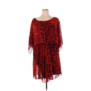Dana Kay Red Animal-Print Short Dress with Tie Waist Size 24 Waist